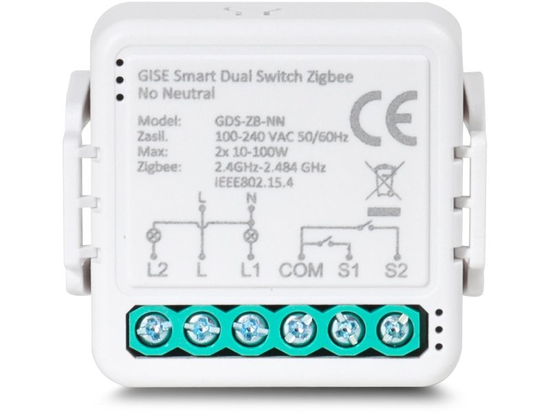GISE Smart Podwójny moduł przekaźnikowy (bez N) Zigbee | Tuya | GDS-ZB-NN
