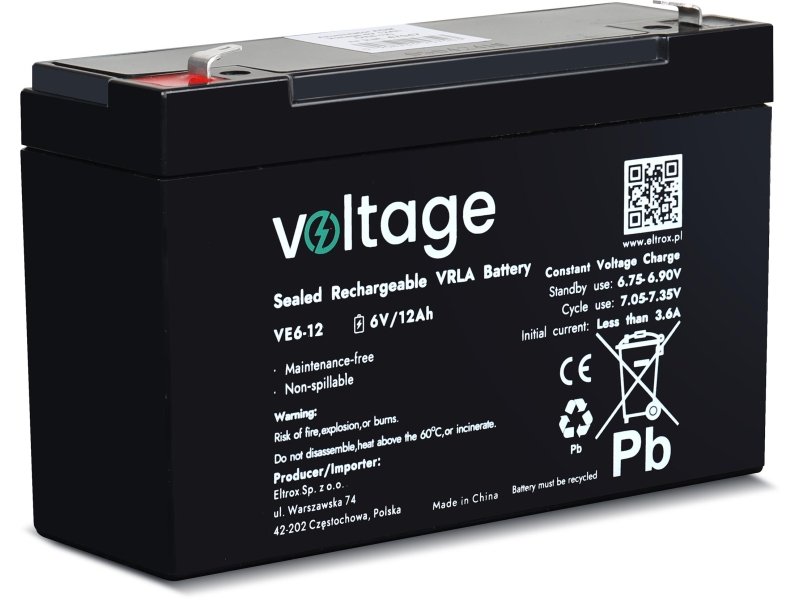 Akumulator AGM Voltage 6V 12Ah VE6-12 (Żywotność 6-9 lat)