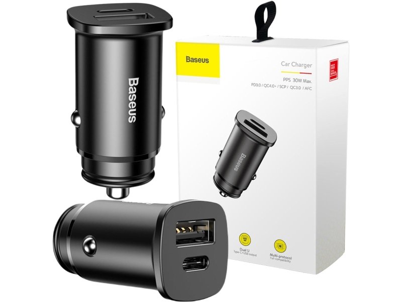 ŁADOWARKA SAMOCHODOWA Baseus Square CCALL-AS01 30W 5A 1x USB-A 1x USB-C QC 4.0+