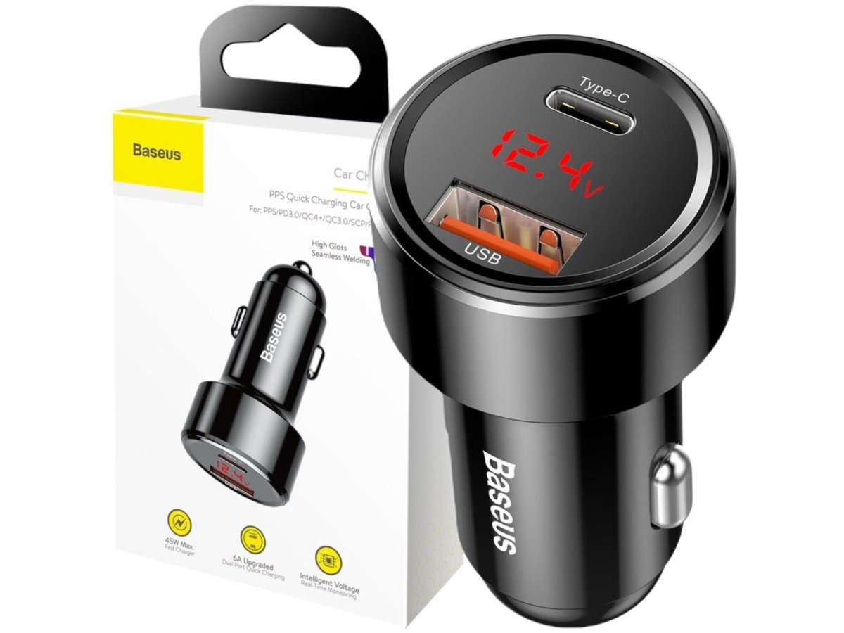 ŁADOWARKA SAMOCHODOWA Baseus Magic CCMLC20C-01 45W 6A 1x USB-A 1x USB-C QC 3.0