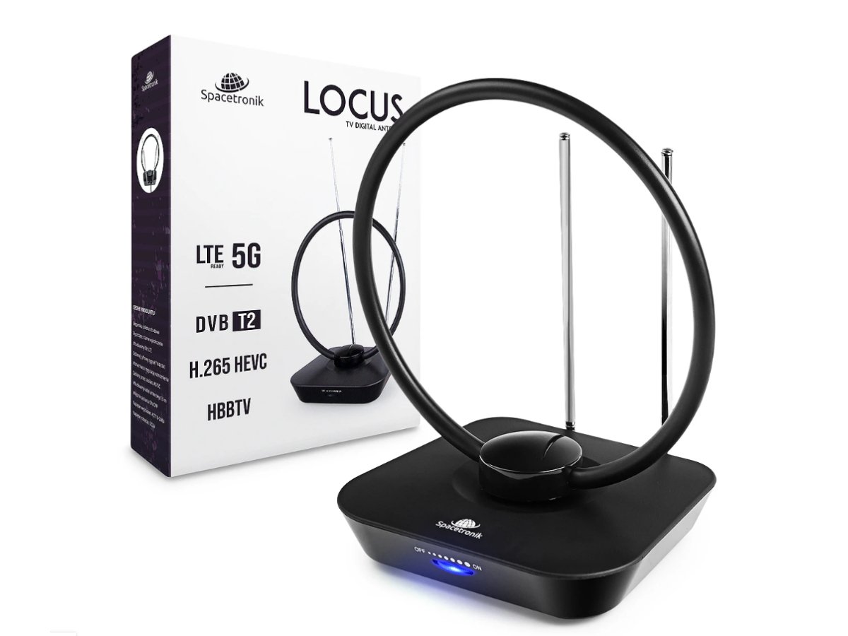 Antena pokojowa DVB-T2 Spacetronik Locus TV zasilacz 45dB