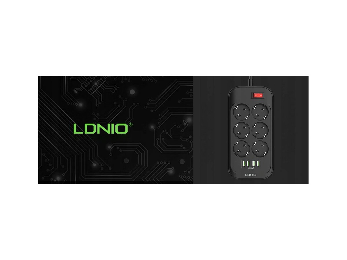 Listwa zasilająca LDNIO SE6403 6 Gniazd + 4x USB Przedłużacz