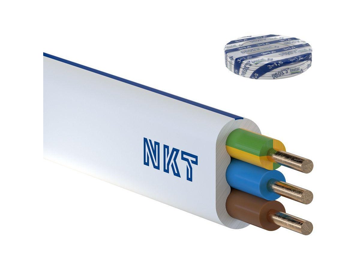 Przewód NKT instal PLUS YDYp 3x1,5 żo biały 450/750V 100m