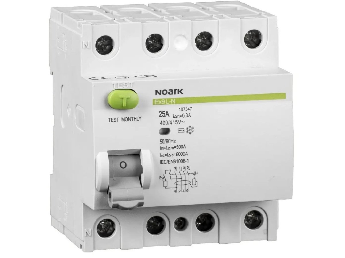 WYŁĄCZNIK RÓŻNICOWOPRĄDOWY, 6 KA, 25A, 30MA, 4P TYP AC EX9L-N. Noark 108331