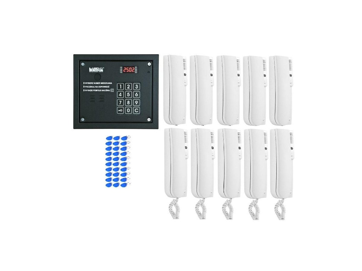 Laskomex system domofonu 10 lokatorów, 1 wejście, czytnik rfid.