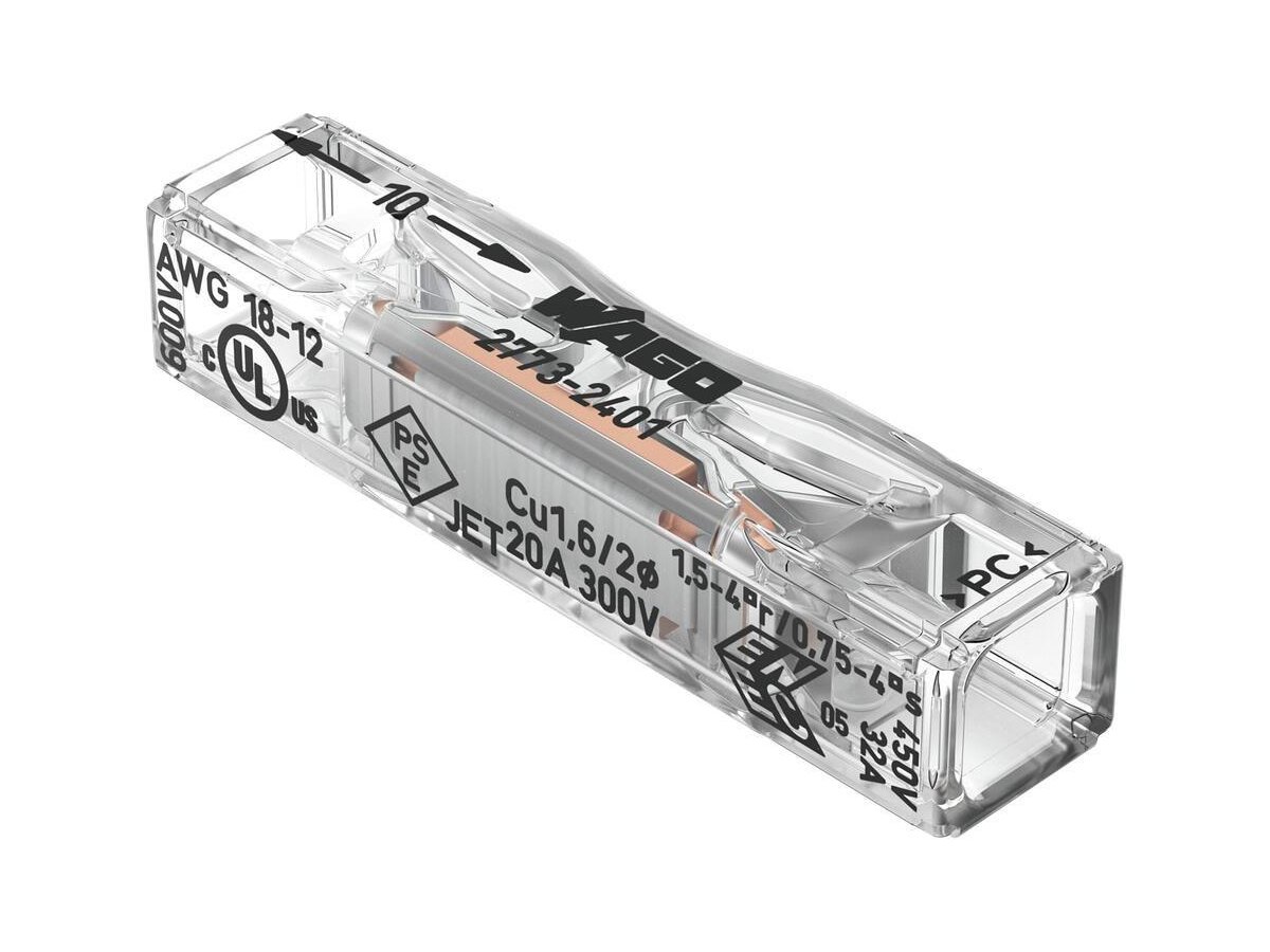 Szybkozłączka przelotowa uniwersalna LINKA/DRUT 2x 0,2-4mm2 WAGO 2773-2401 (Paczka 100szt.)