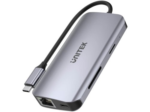 Unitek D1122A01 Aktywny hub USB-C 5Gbps, 2x HDMI 4K, czytnik kart, RJ-45, PD 100W