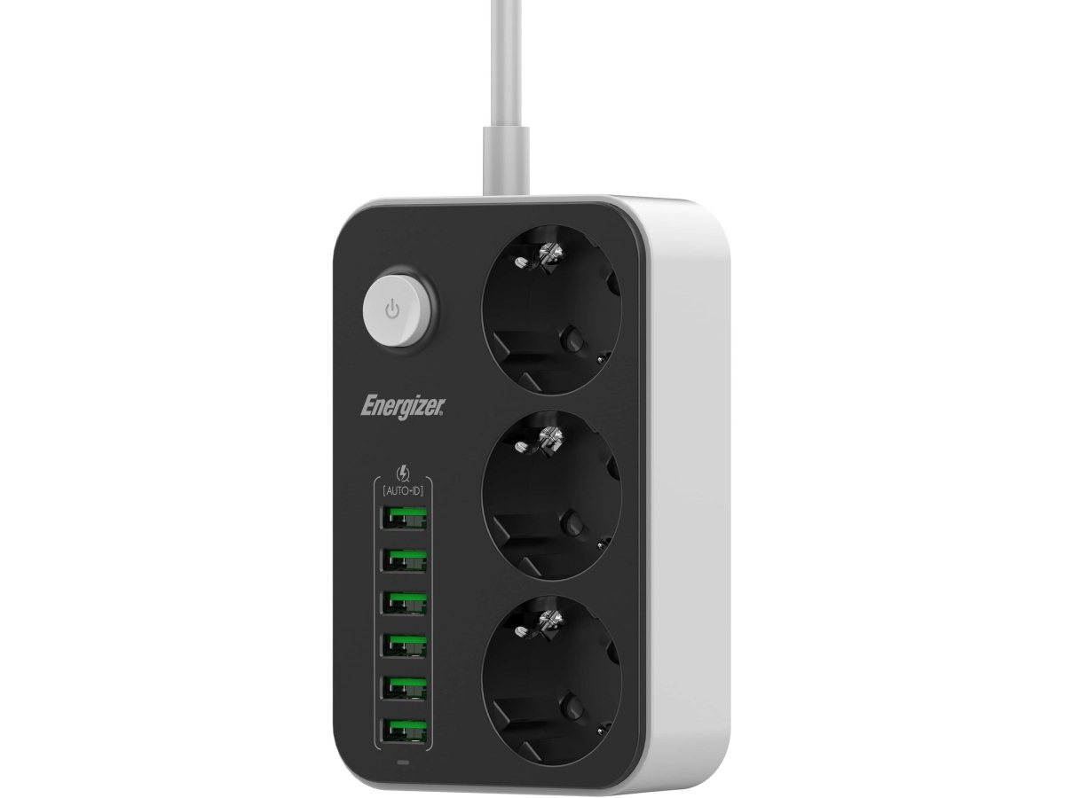 LISTWA ZASILAJĄCA Z WYŁĄCZNIKIEM Energizer 3x SCHUKO 6x USB-A 2500W 10A KABEL 2M