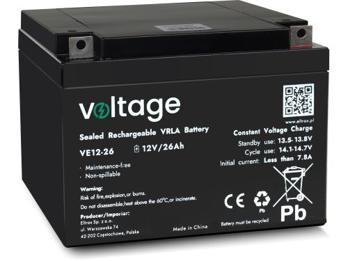 Akumulator AGM Voltage 12V 26Ah VE12-26 (Żywotność 6-9 lat)