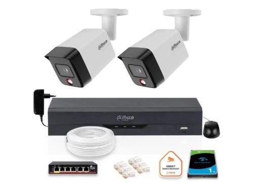 Zestaw 2 szt. Kamer CCTV tubowych IP 6 mpx z dyskiem 1TB – widoczność w nocy