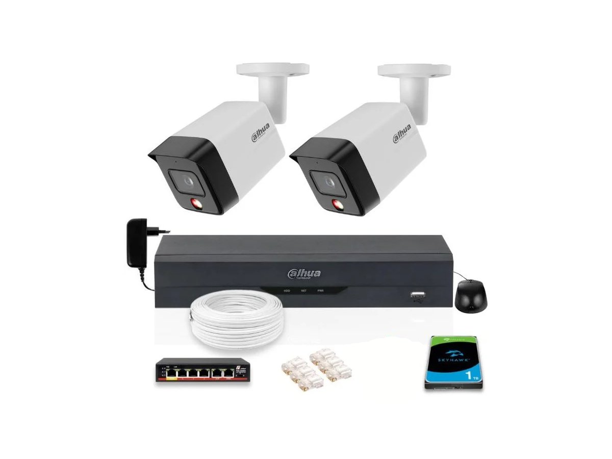 Zestaw 2 szt. Kamer CCTV tubowych IP 6 mpx z dyskiem 1TB – widoczność w nocy