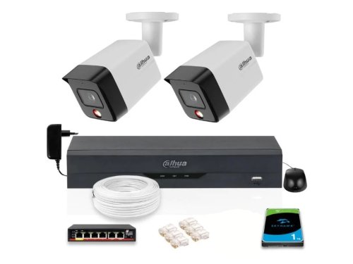 Zestaw 2 szt. Kamer CCTV tubowych IP 6 mpx z dyskiem 1TB – widoczność w nocy