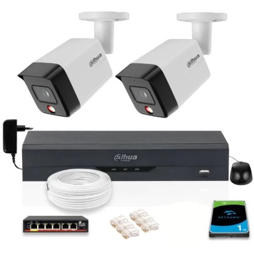 Zestaw 2 szt. Kamer CCTV tubowych IP 6 mpx z dyskiem 1TB – widoczność w nocy