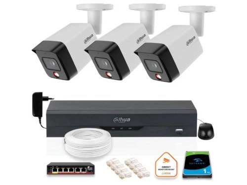 Zestaw 3 szt. Kamer CCTV tubowych IP 6 mpx z dyskiem 1TB – widoczność w nocy