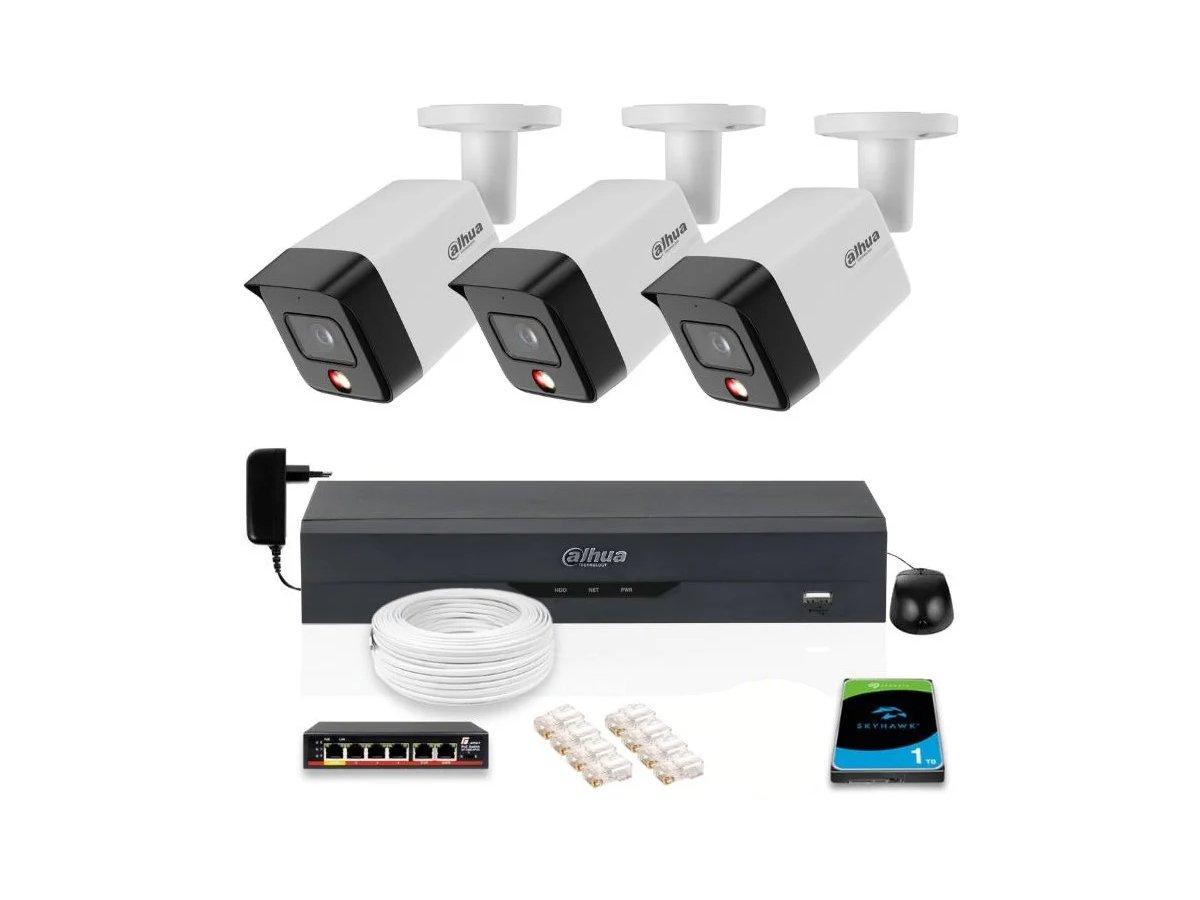 Zestaw 3 szt. Kamer CCTV tubowych IP 6 mpx z dyskiem 1TB – widoczność w nocy