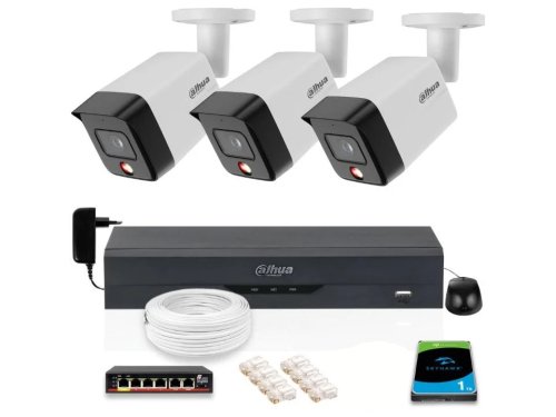 Zestaw 3 szt. Kamer CCTV tubowych IP 6 mpx z dyskiem 1TB – widoczność w nocy