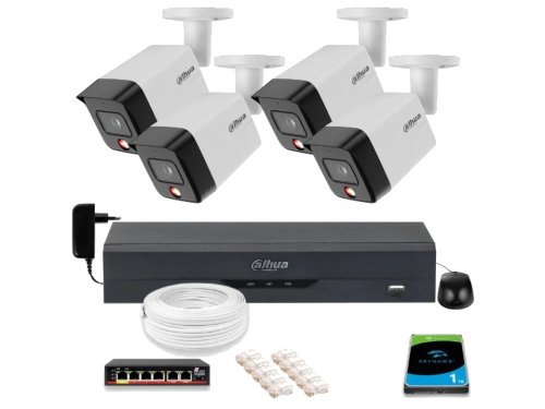 Zestaw 4 szt. Kamer CCTV tubowych IP 6 mpx z dyskiem 1TB – widoczność w nocy
