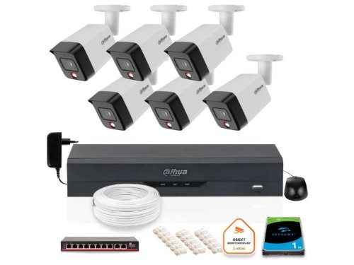 Zestaw 6 szt. Kamer CCTV tubowych IP 6 mpx z dyskiem 1TB – widoczność w nocy