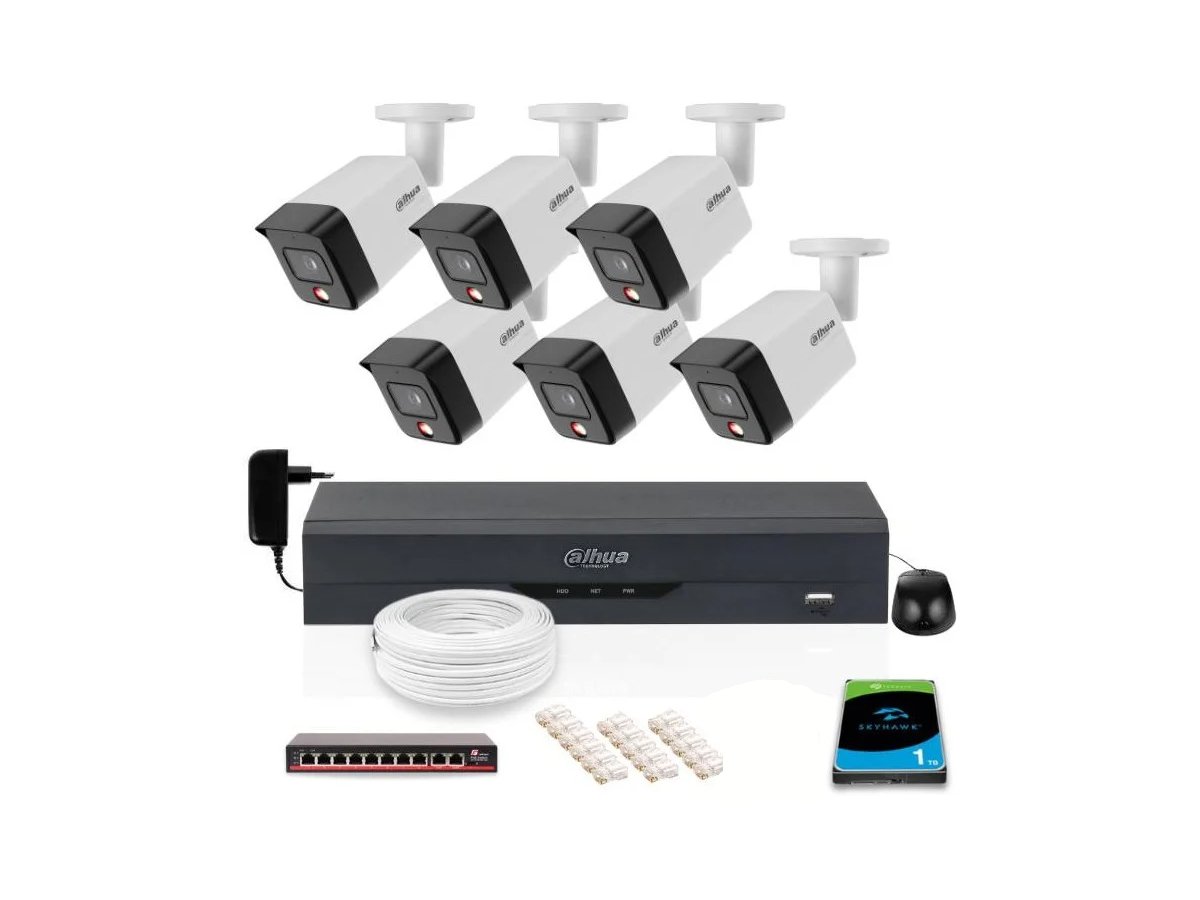 Zestaw 6 szt. Kamer CCTV tubowych IP 6 mpx z dyskiem 1TB – widoczność w nocy