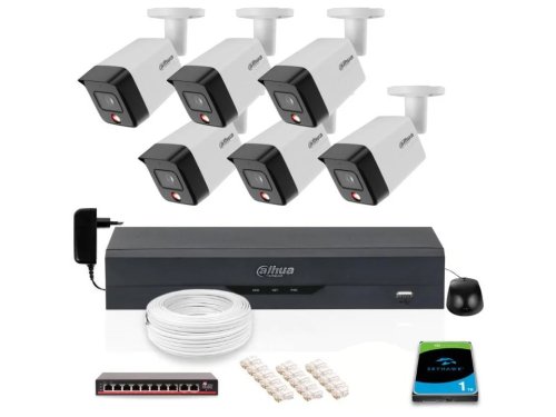 Zestaw 6 szt. Kamer CCTV tubowych IP 6 mpx z dyskiem 1TB – widoczność w nocy