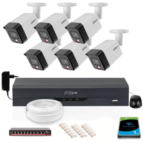 Zestaw 6 szt. Kamer CCTV tubowych IP 6 mpx z dyskiem 1TB – widoczność w nocy