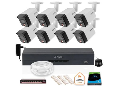 Zestaw 8 szt. Kamer CCTV tubowych IP 6 mpx z dyskiem 1TB - widoczność w nocy