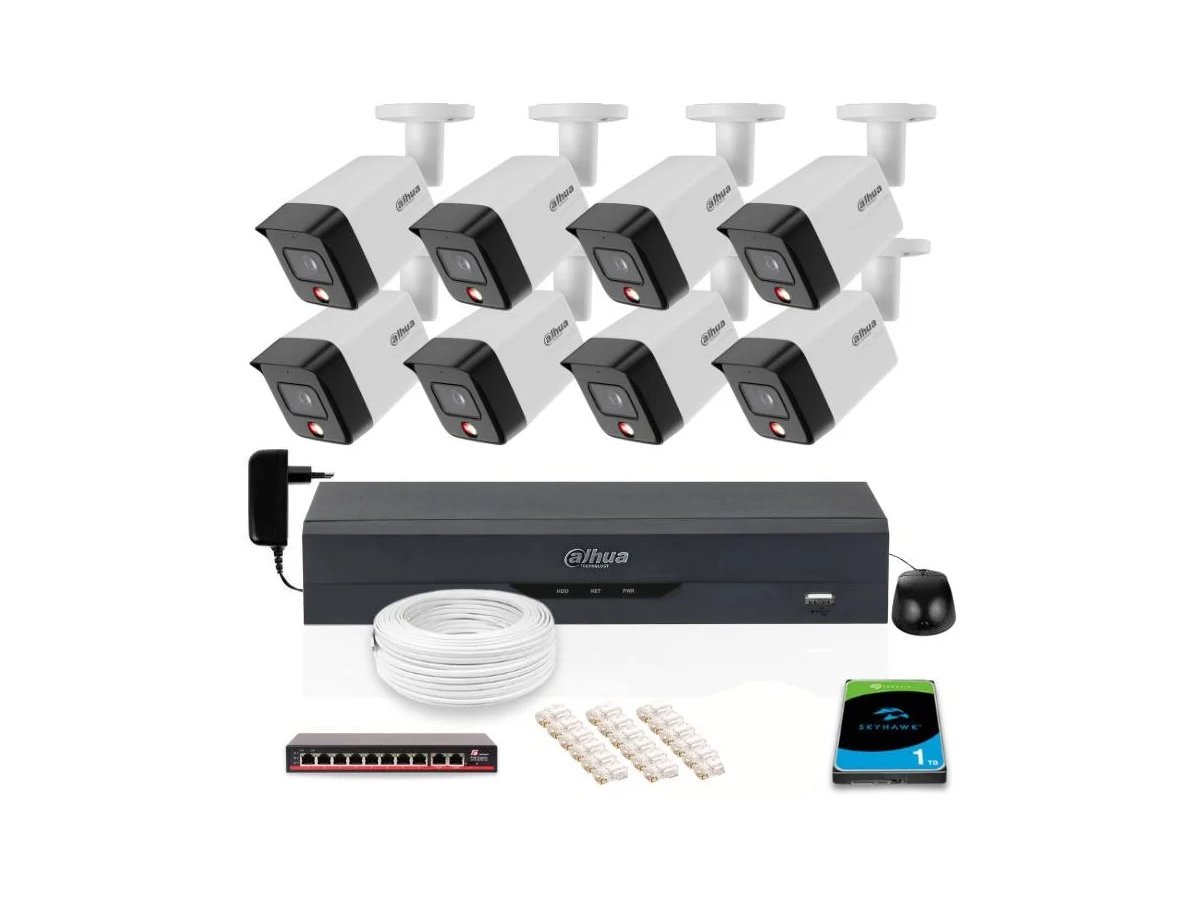 Zestaw 8 szt. Kamer CCTV tubowych IP 6 mpx z dyskiem 1TB - widoczność w nocy