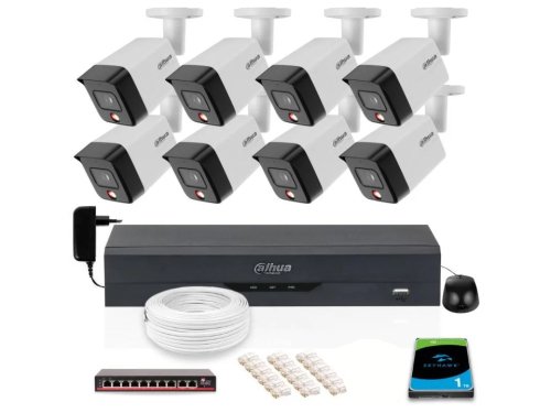Zestaw 8 szt. Kamer CCTV tubowych IP 6 mpx z dyskiem 1TB - widoczność w nocy