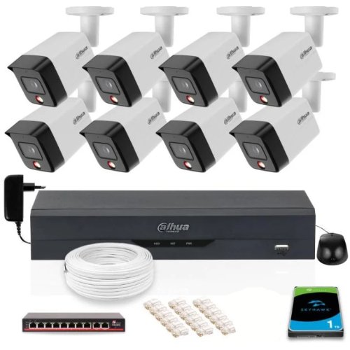 Zestaw 8 szt. Kamer CCTV tubowych IP 6 mpx z dyskiem 1TB - widoczność w nocy