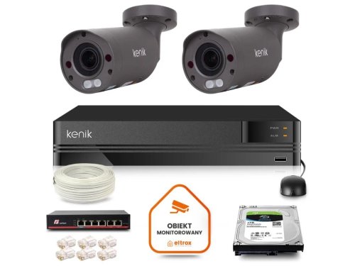 Zestaw monitoringu IP Kenik 2 kamery tubowe 5MPx IR 60m dysk 1TB