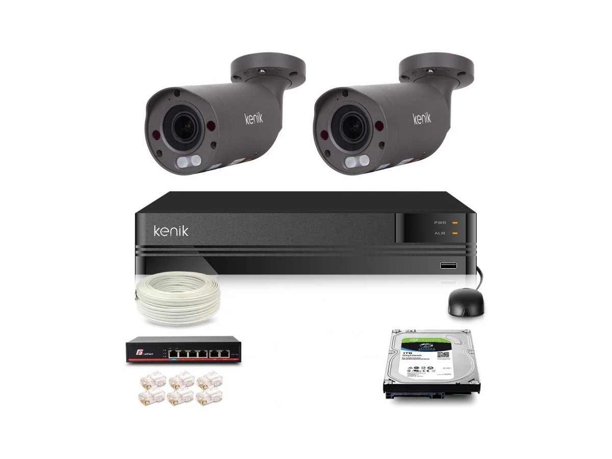 Zestaw monitoringu IP Kenik 2 kamery tubowe 5MPx IR 60m dysk 1TB