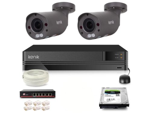 Zestaw monitoringu IP Kenik 2 kamery tubowe 5MPx IR 60m dysk 1TB