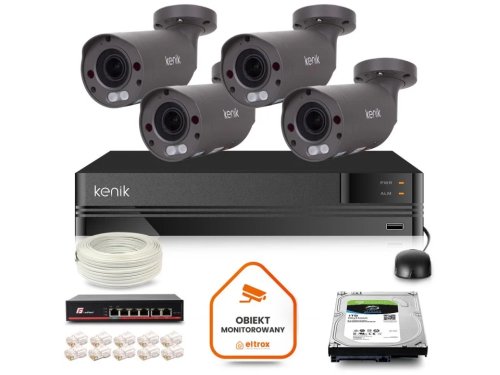 Zestaw monitoringu IP Kenik 4 kamery tubowe 5MPx 1TB