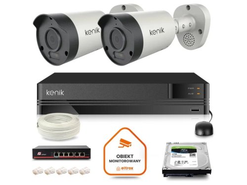 Zestaw monitoringu IP Kenik 2 kamery 4K tubowe dysk 1TB