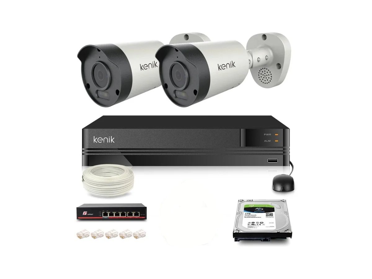 Zestaw monitoringu IP Kenik 2 kamery 4K tubowe dysk 1TB