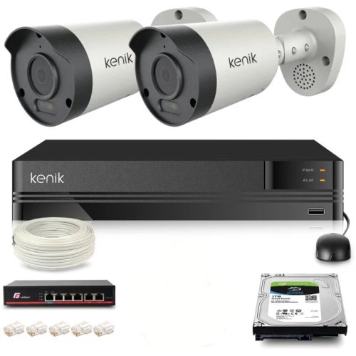Zestaw monitoringu IP Kenik 2 kamery 4K tubowe dysk 1TB