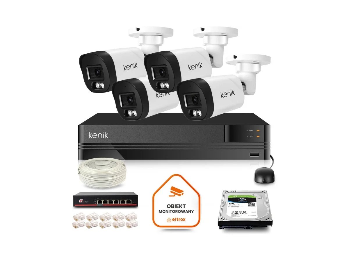 Zestaw monitoringu IP Kenik 4 kamery tubowe 5MPx 1TB