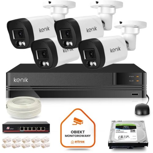Zestaw monitoringu IP Kenik 4 kamery tubowe 5MPx 1TB