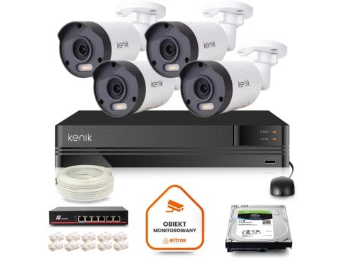 Zestaw monitoringu IP Kenik 4 kamery tubowe 5MPx dysk 1TB