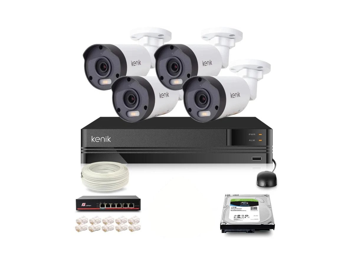 Zestaw monitoringu IP Kenik 4 kamery tubowe 5MPx dysk 1TB