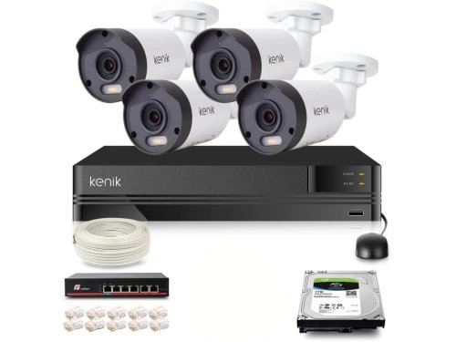 Zestaw monitoringu IP Kenik 4 kamery tubowe 5MPx dysk 1TB