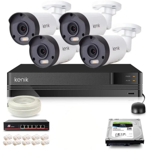 Zestaw monitoringu IP Kenik 4 kamery tubowe 5MPx dysk 1TB