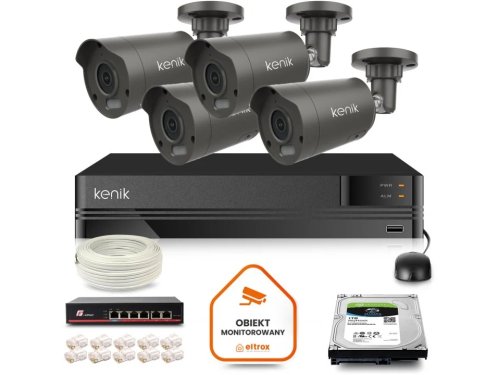 Zestaw monitoringu IP Kenik 4 kamery tubowe 5MPx dysk 1TB
