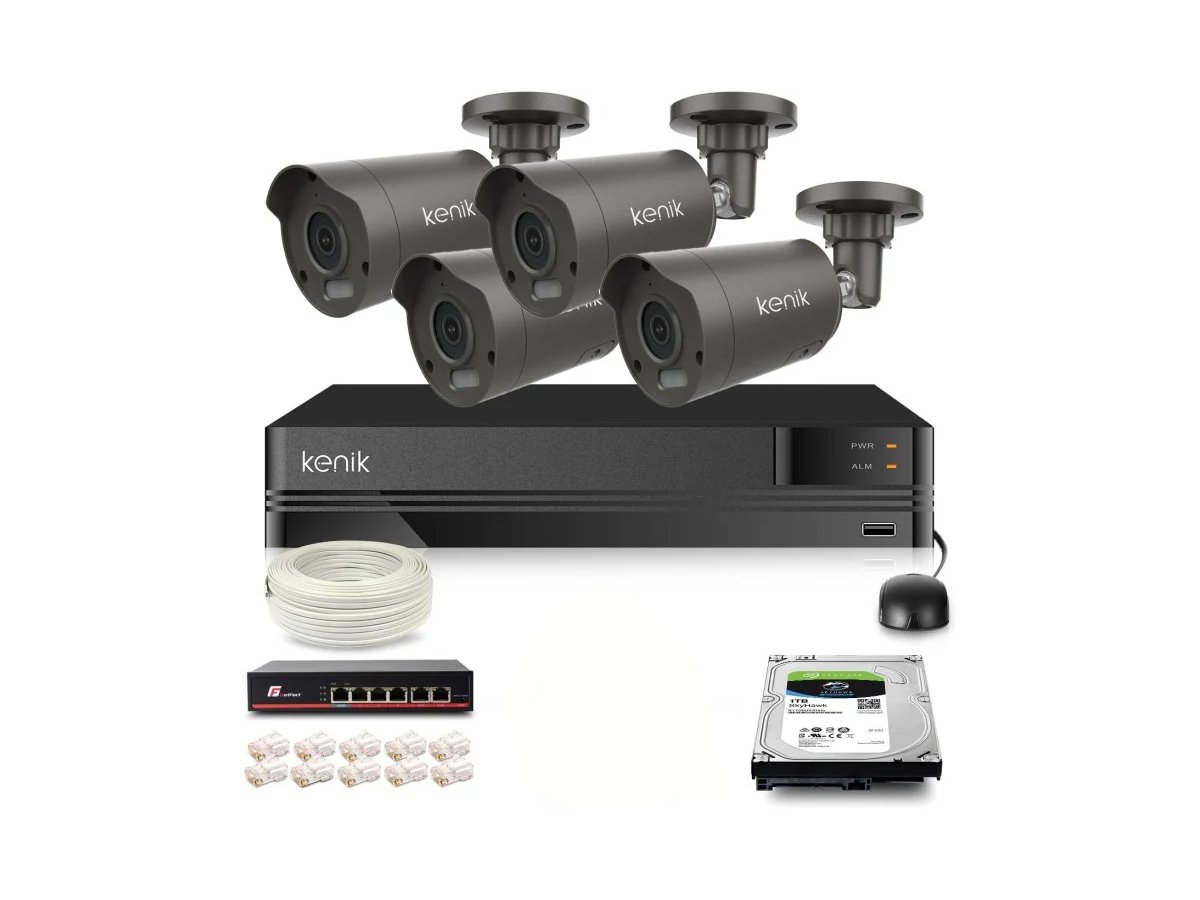 Zestaw monitoringu IP Kenik 4 kamery tubowe 5MPx dysk 1TB