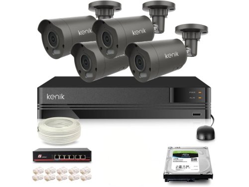 Zestaw monitoringu IP Kenik 4 kamery tubowe 5MPx dysk 1TB
