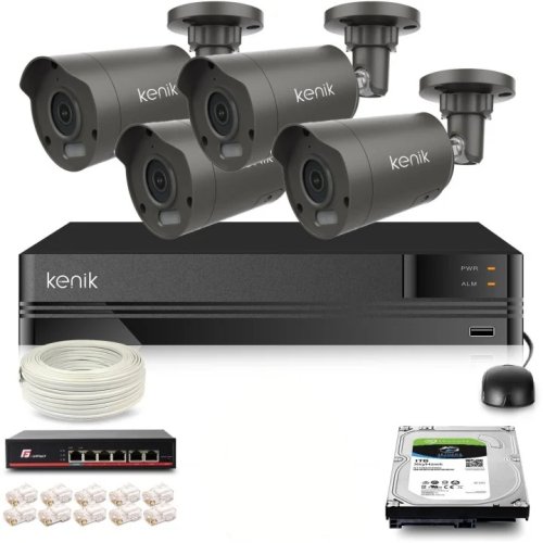 Zestaw monitoringu IP Kenik 4 kamery tubowe 5MPx dysk 1TB