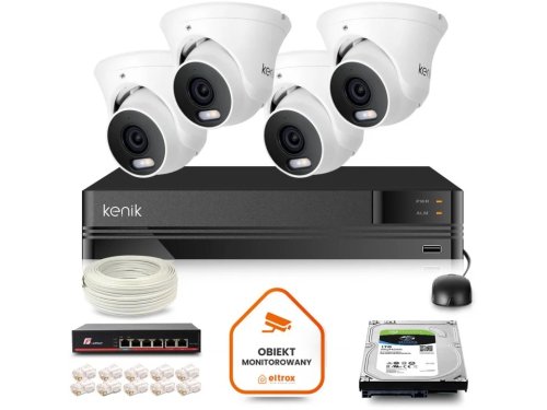 Zestaw monitoringu IP Kenik 4 kamery kopułkowe 5MPx dysk 1TB