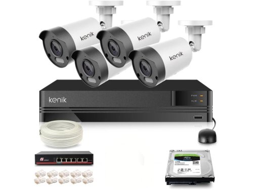 Zestaw monitoringu IP Kenik 4 kamery 2K tubowe dysk 1TB