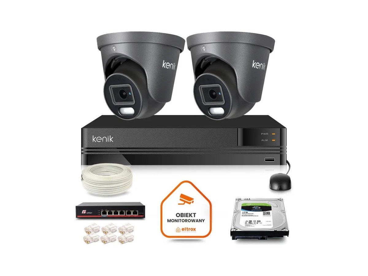 Zestaw monitoringu IP Kenik 2 kamery kopułkowe 4 MPx dysk 1TB