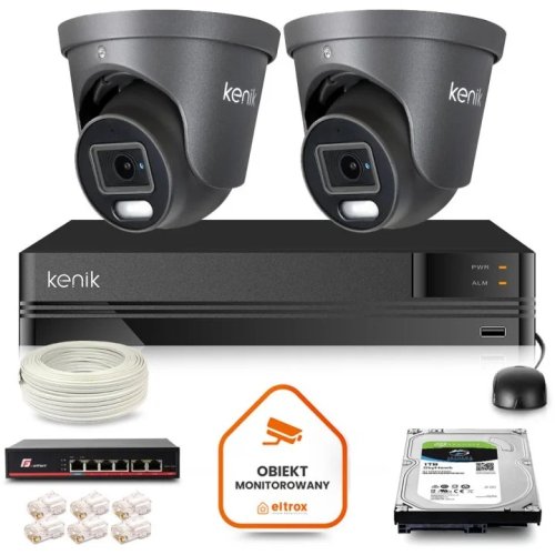 Zestaw monitoringu IP Kenik 2 kamery kopułkowe 4 MPx dysk 1TB